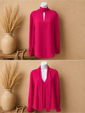 Valentino Fuchsia Convertible Tie-Neck Long-Sleeve Blouse -NEW W TAGS